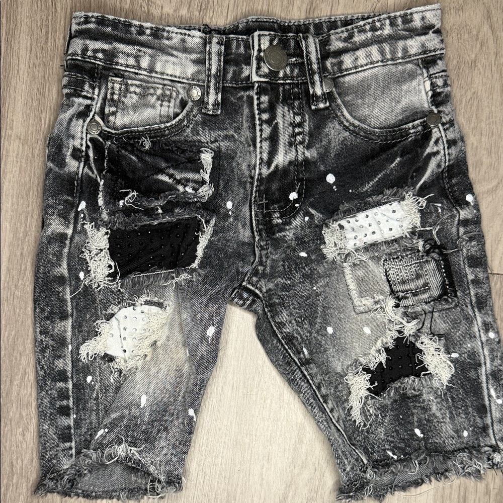 Distressed Black Denim Shorts